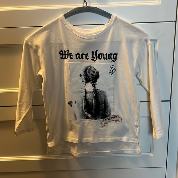 Zara Other - Zara Girls’ “We Are Young” White Long-Sleeved Top